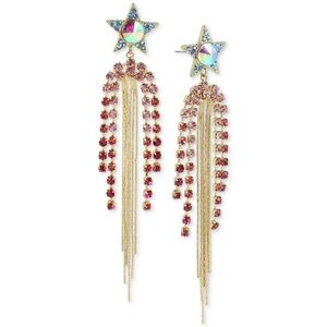 Betsey Johnson, Gold-Tone Crystal Shooting Star Fringe Chandelier Earrings